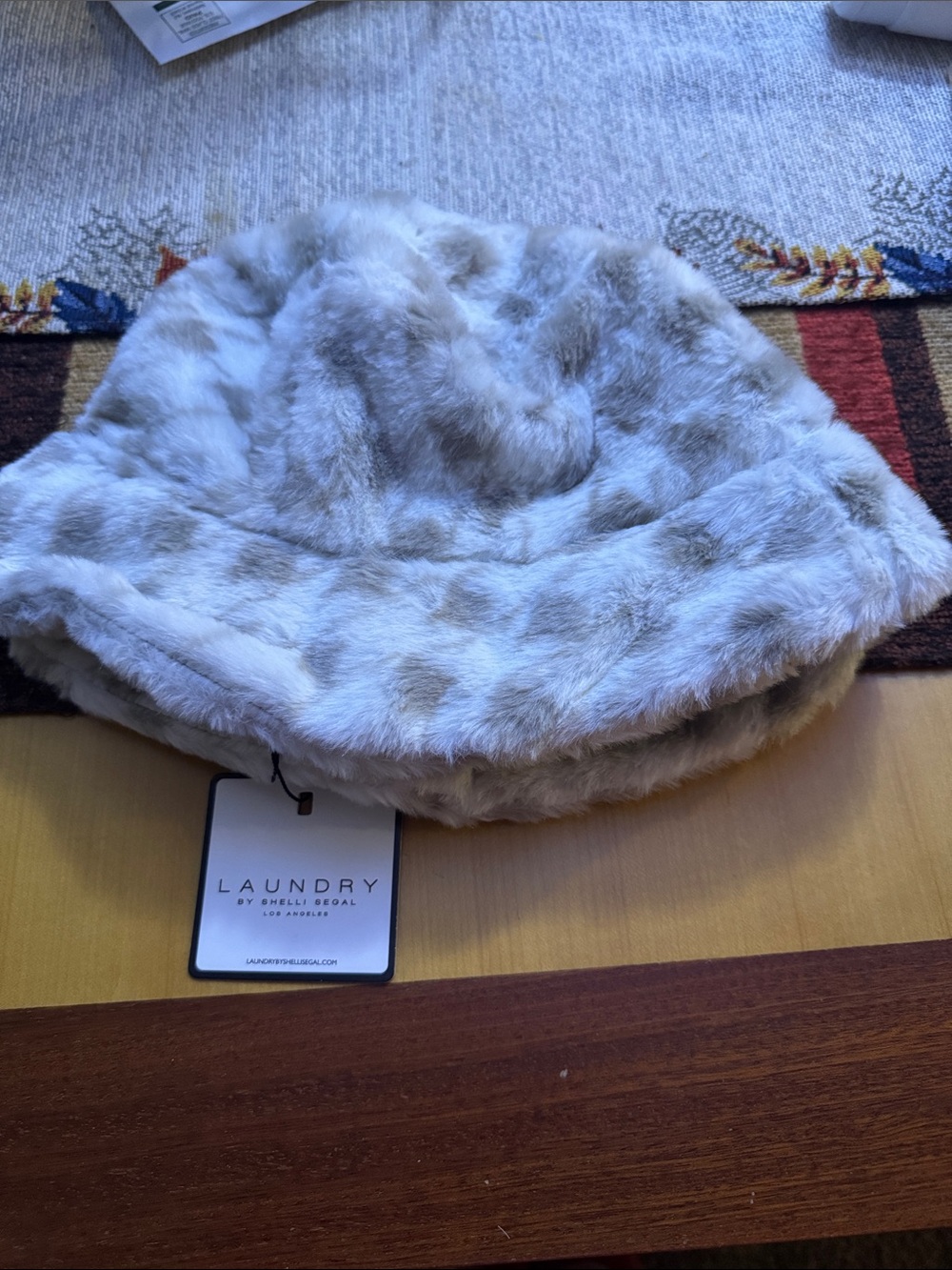 Laundry By Shelli Segal Faux Fur Bucket Hat in Light Gray and Cream